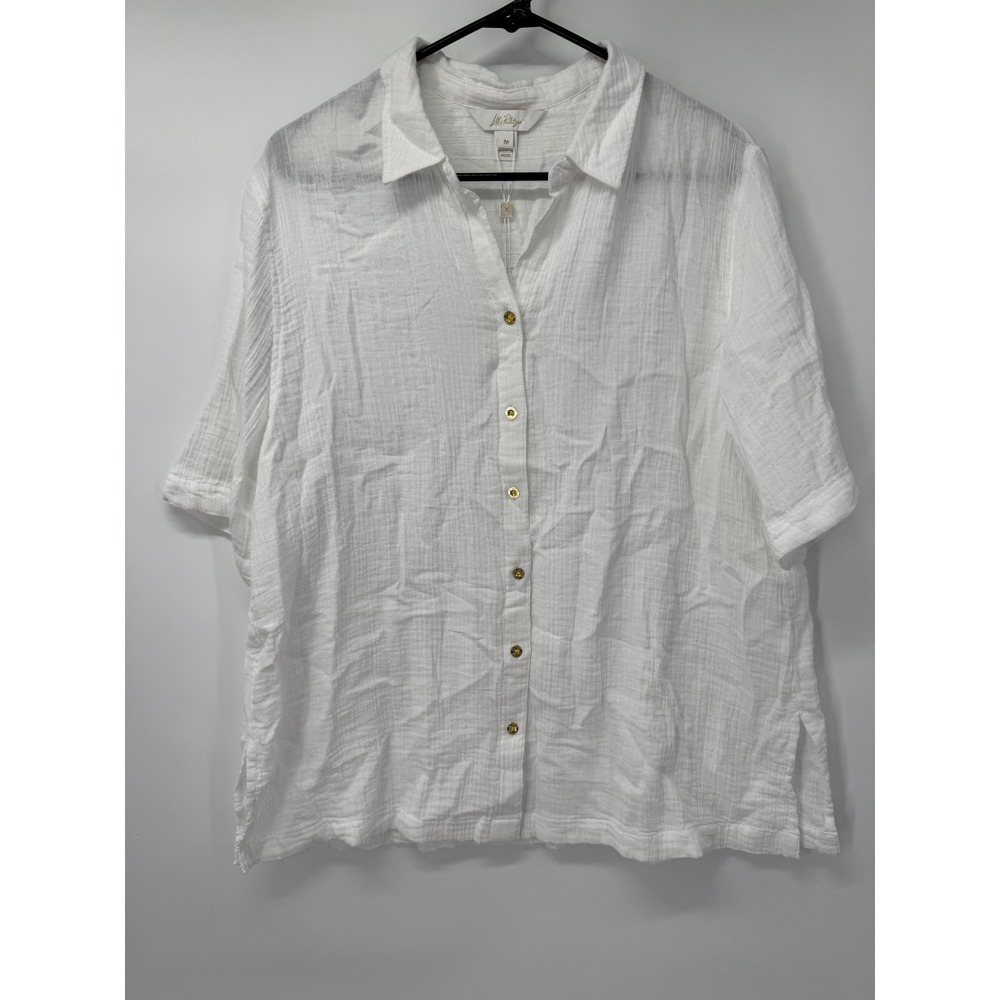 Lilly Pulitzer Women's Resort‎ White Franki Shirt Coverup Button Down Top - M